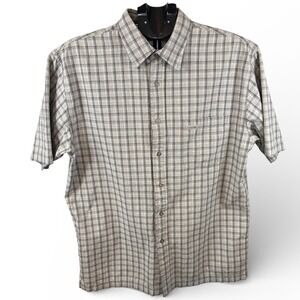 Calvin Klein Jeans Mens Fairway Plaid Short Sleeve Button Down Shirt Grey